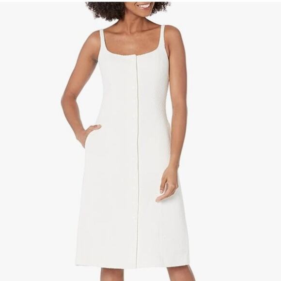 $425 Rebecca Taylor Neutral White Button Up Sleeveless Tweed Short Dress 2 - Picture 1 of 8